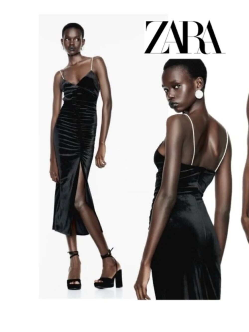 Zara Rhinestone Strap Velvet Midi Dress